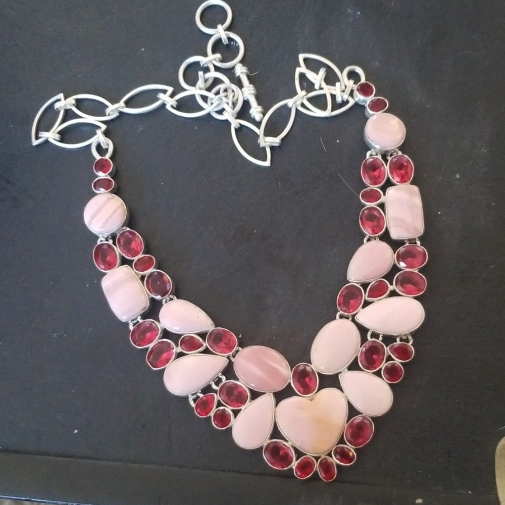 Pink tourmaline and pink opal statement necklace.